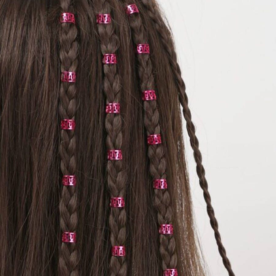 Jaynoi Haar Ringen Vlechten Roze (40 stuks) Haar Kralen Haarringen dreadlock kralen Kraaltjes Clips Haar Accessoires Vrouwen Vlecht accessoires Hair Beads Pink 40 stuks