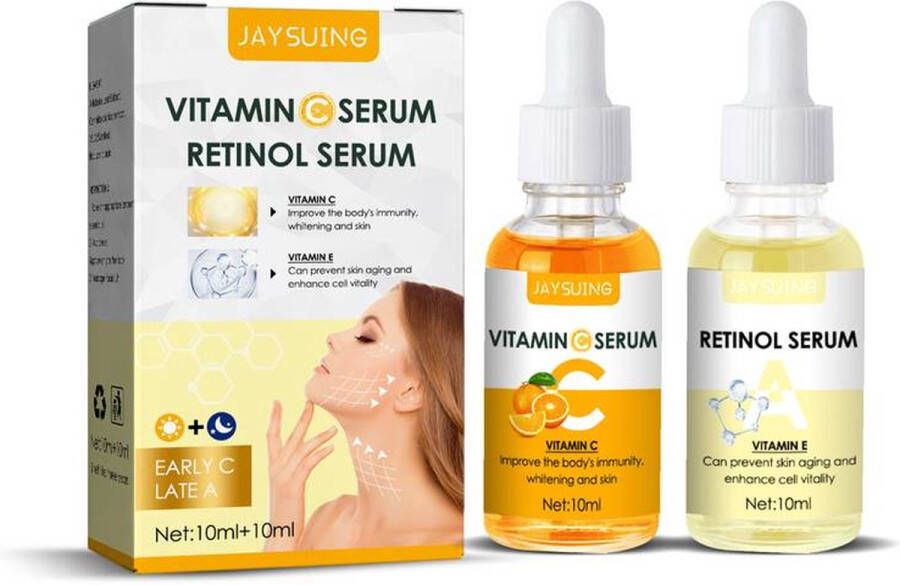 Jaysuing Retinol Boost Serum (20 ml) anti-veroudering gezichtsserum met Retinol Vitamine C Vitamine E Hyaluronzuur
