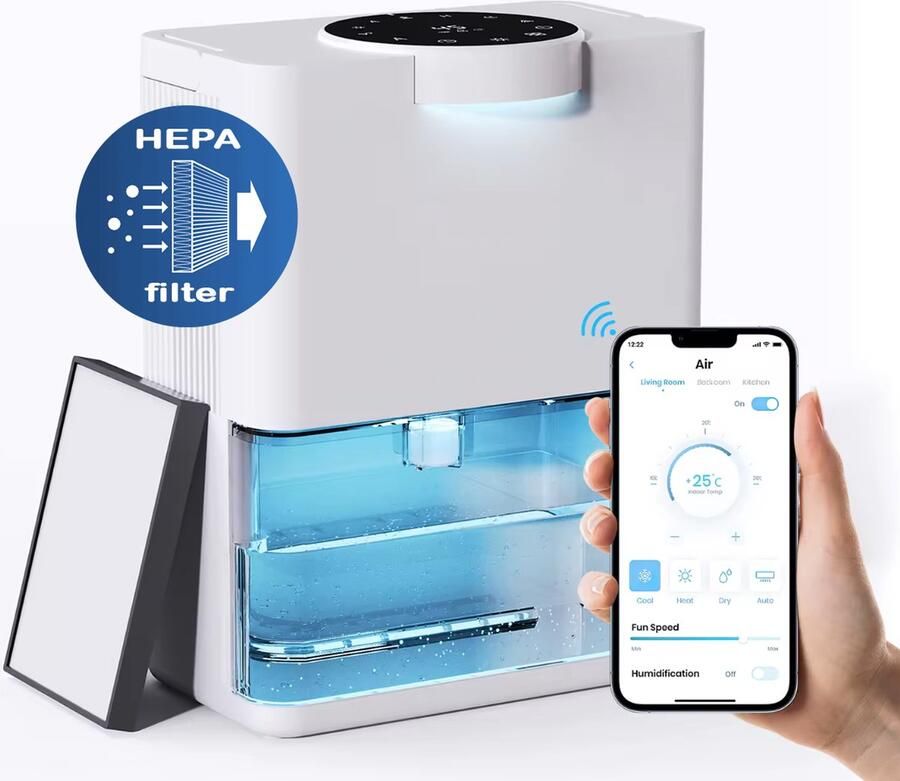 JC's Luchtontvochtiger Luchtreiniger Luchtontvochtigers Automatische hygrometer Extreem Stil 1000ml dag HEPA filter Dehumidifier Grote Watertank 3000ml Voor huis kamer badkamer & kelder – Wit