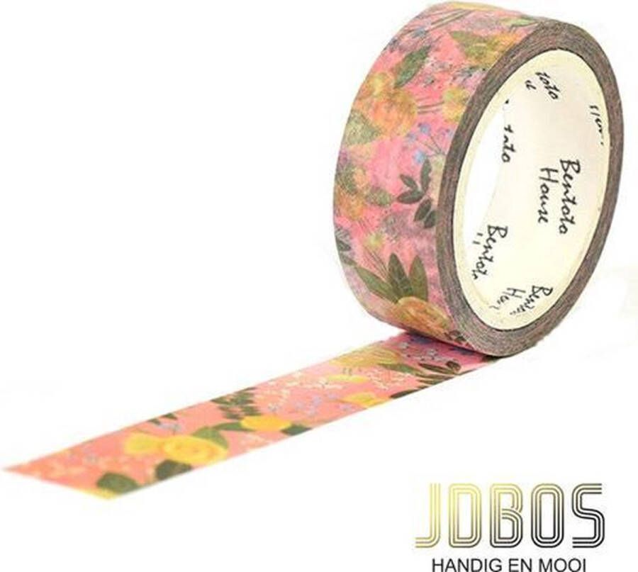 JDBOS Handig en mooi JDBOS Washi tape Bloemen 15 mm breed – 7 meter lang