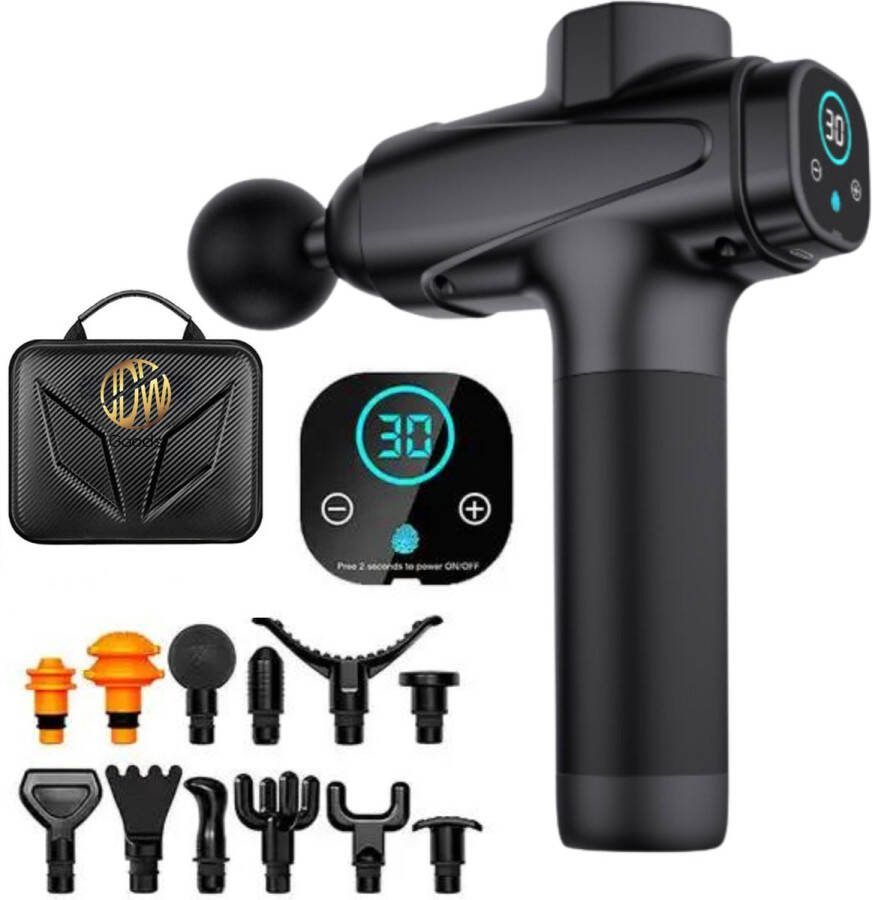 Jdw goods Massage Gun Professioneel Massage Pistool Massageapparaat Massage gun 12 Opzetstukken & 30 Massagestanden Sport & Relax 8 uur Batterijduur Nieuw 2024 Model Zwart