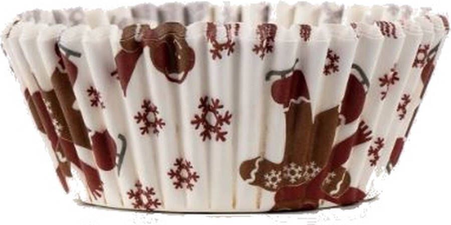 Jealie 100 Stuks Muffin Cupcake Bakvormen kerstkoek – Papieren Bak Vormpjes – Wit Bruin Rood