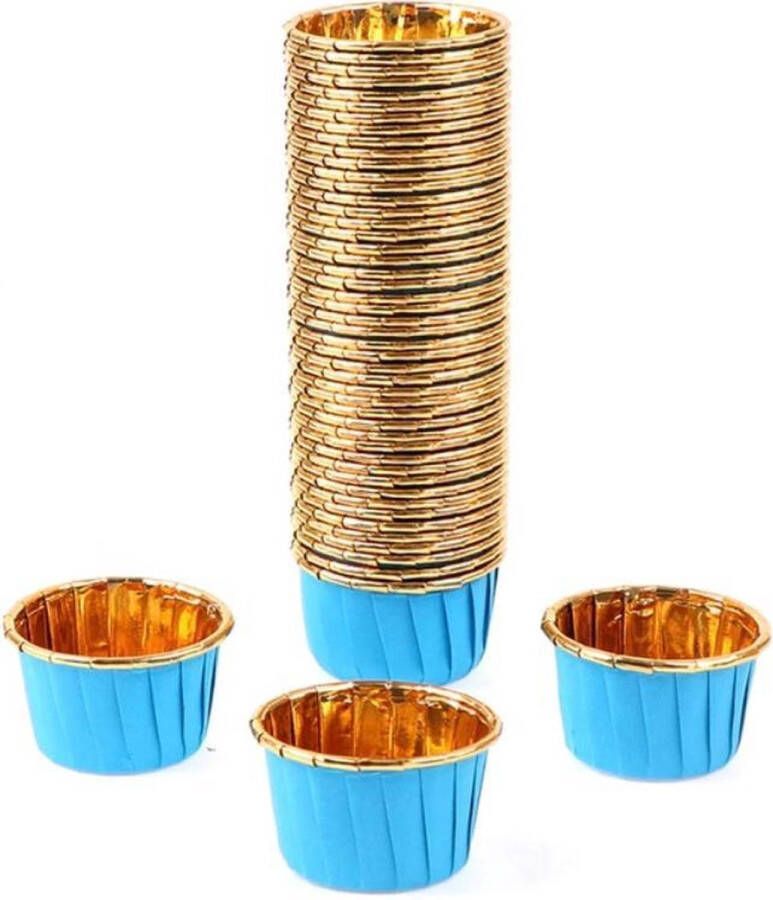 Jealie 30 Stuks Muffin Cupcake Bakvormen – Luxe Papieren Bak Vormpjes – Blauw Goud