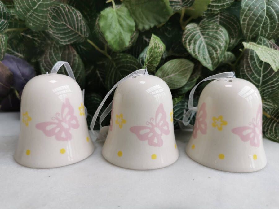 Jean Products Set van 3 belletjes met vlindertjes in aardewerk als windgong leuk als geschenk of gastenbedankje