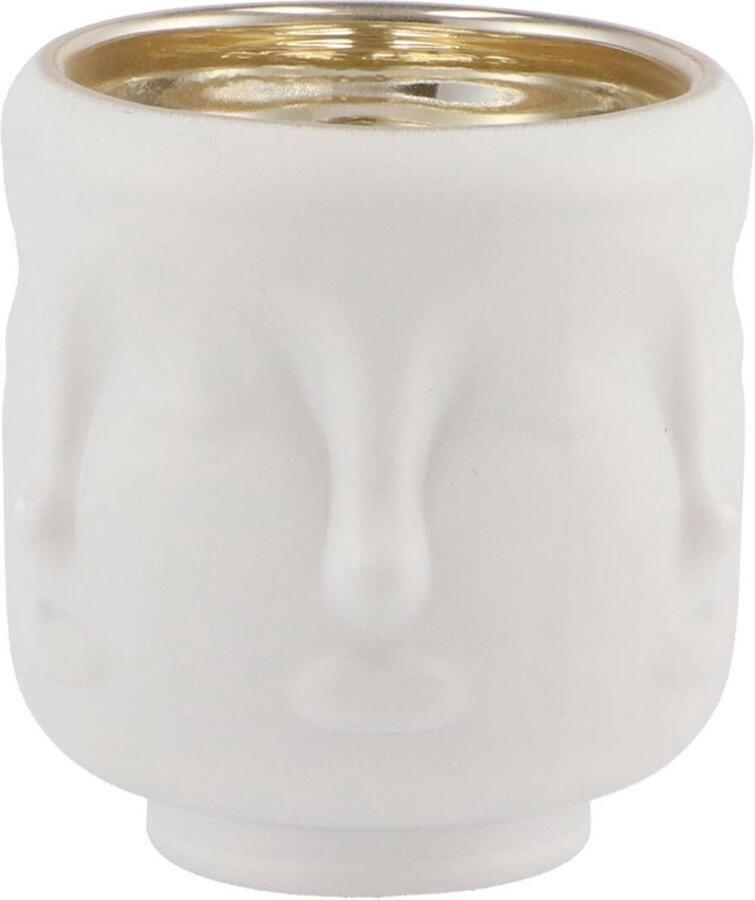 JECO Theelichthouder Rushmore Mat Wit met Gouden Binnenkant 7 cm