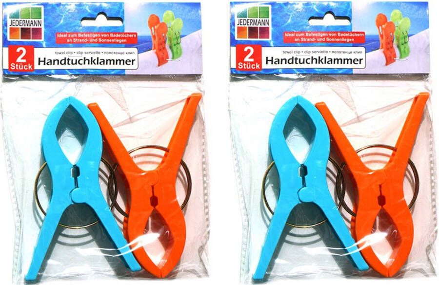 Jedermann Handdoekknijpers XL 10x blauw oranje kunststof 12 cm wasknijpers