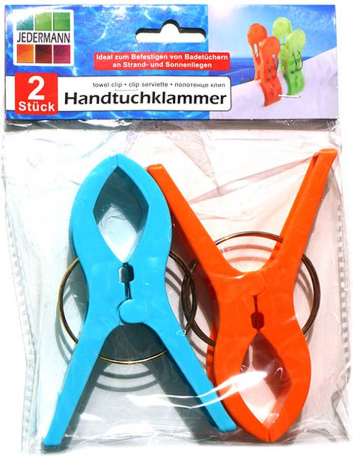 Jedermann Handdoekknijpers XL 2x blauw geel kunststof 12 cm Handdoekknijpers