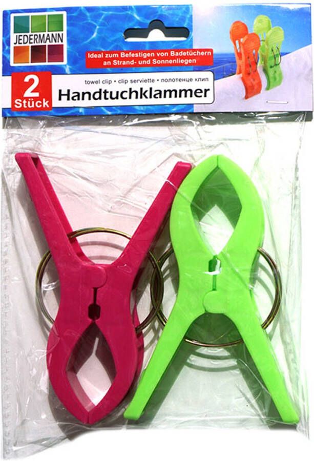 Jedermann Handdoekknijpers XL 2x groen roze kunststof 12 cm Handdoekknijpers