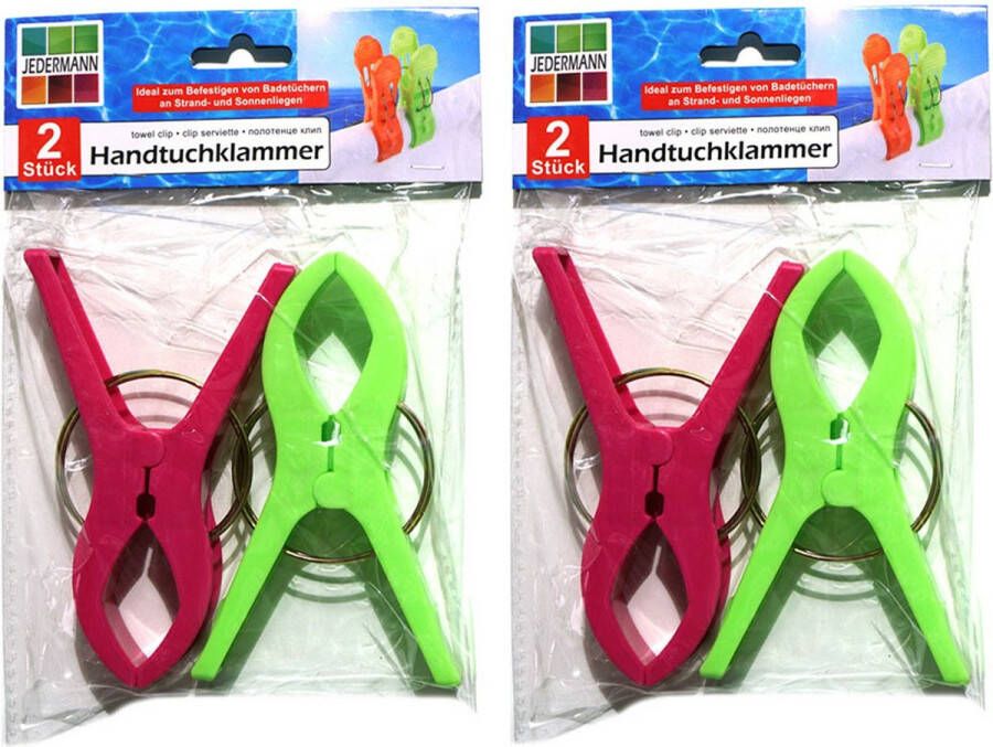 Jedermann Handdoekknijpers XL 4x groen roze kunststof 12 cm Handdoekknijpers