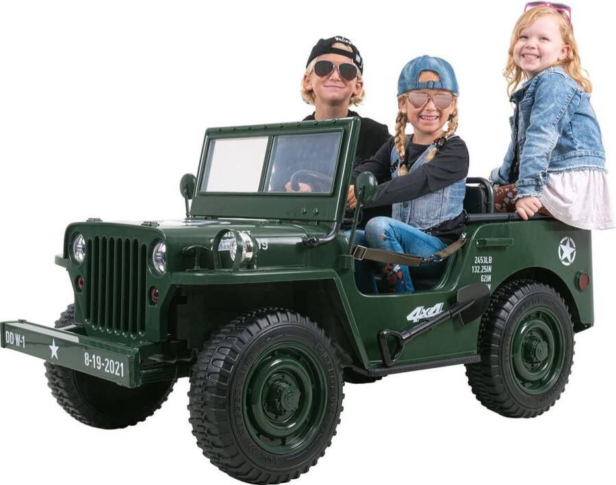 Jeep Elektrische Kinderauto Willy's 24V 3-Persoons Met Afstandsbediening Matcha Army