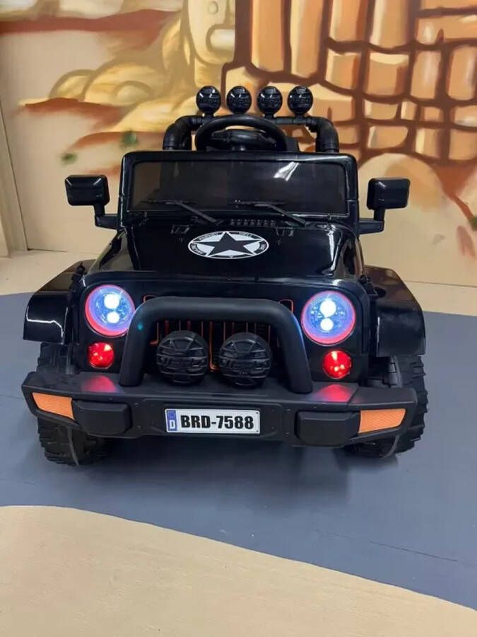Jeep Kars Toys Fulltime 4WD Offroad Elektrische Kinderauto Met afstandsbediening Zwart 12V accu