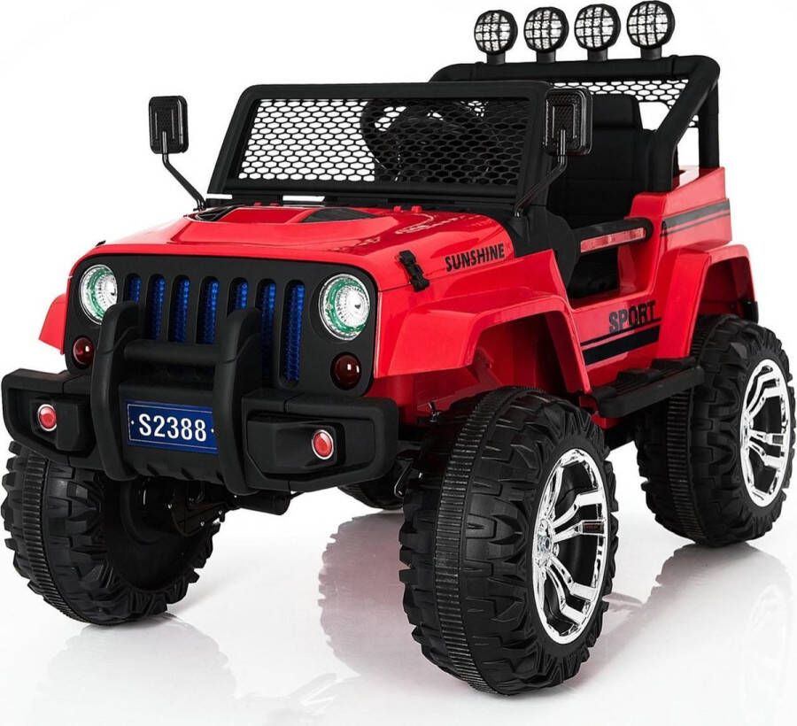 Jeep Monster Elektrische Kinderauto – 12V 4km u Soft Start Lederen stoel Incl Veiligheidsgordel Rood