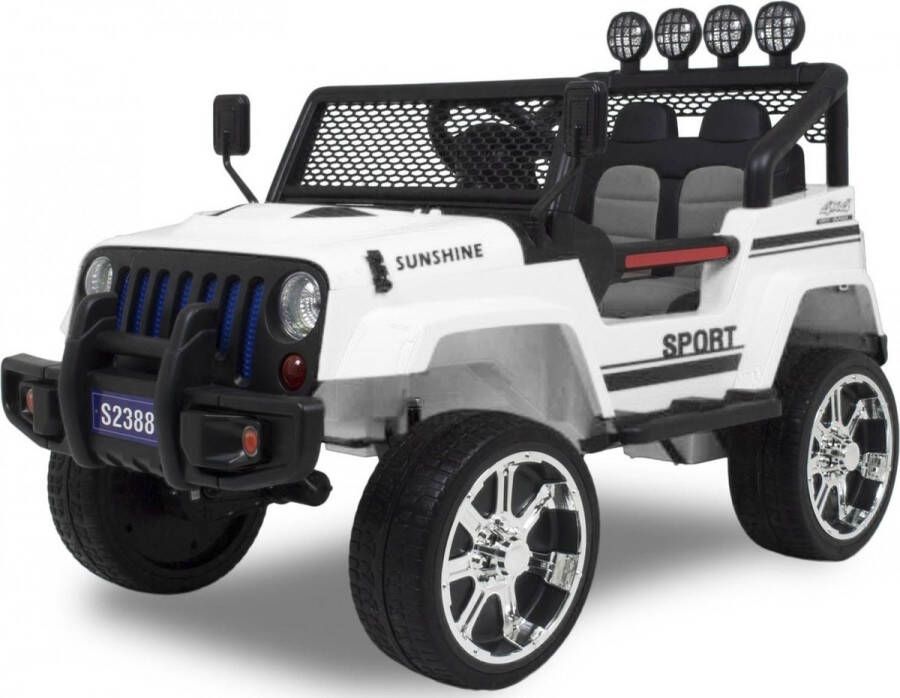 Jeep Monster Elektrische Kinderauto – 12V 4km u Soft Start Lederen stoel Incl Veiligheidsgordel Wit