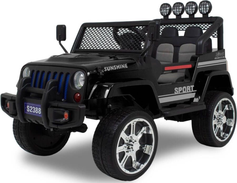 Jeep Monster Elektrische Kinderauto Zwart Krachtig Accuvoertuig Op Afstand Bestuurbaar Veilig Voor Kinderen Werkende Koplampen