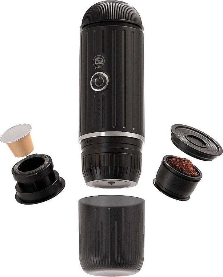 Jeghi Coffee to Go 2 in 1 Koffiezetapparaat Draagbare Koffiemachine Mobiel Onderweg Handig Cups Poeder USB-C 80ml 24 8x7 5cm Zwart