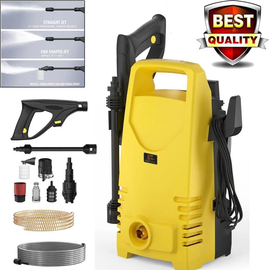 Jeghi Elektrische Hogedrukreiniger -Hogedrukspuit Cleaner Huis en Tuin Reiniger Auto Reiniger Krachtig 7m slang 5L min 28x17x15 cm