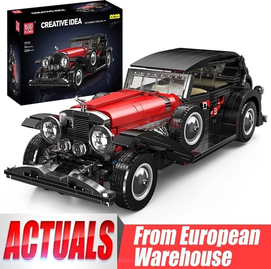 Jeghi Modelauto Oldtimer Bouwstenen Bouwpakket Technisch T50 Oldtimer Set Creativiteit Klassieke Auto 1308pcs 33x11.6x10cm Leeftijd: 14+ Zwart Rood