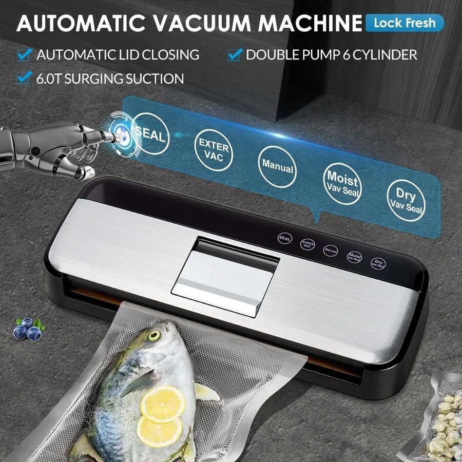 Jeghi Vacuum Sealer AP18 Verpakkingsmachine Automatisch 300mm 38x15x5.8cm 5 modi LED Touch panel 125W incl. 15 Vacuumzakken