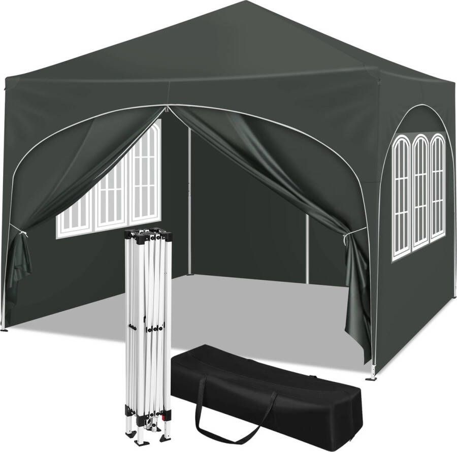 Jeghi Opvouwbare Tent Tuinhuisje Partytent Tuinpaviljoen Waterdicht UV-beschermend Met zijkanten in Hoogte verstelbaar 3x3m Zwart