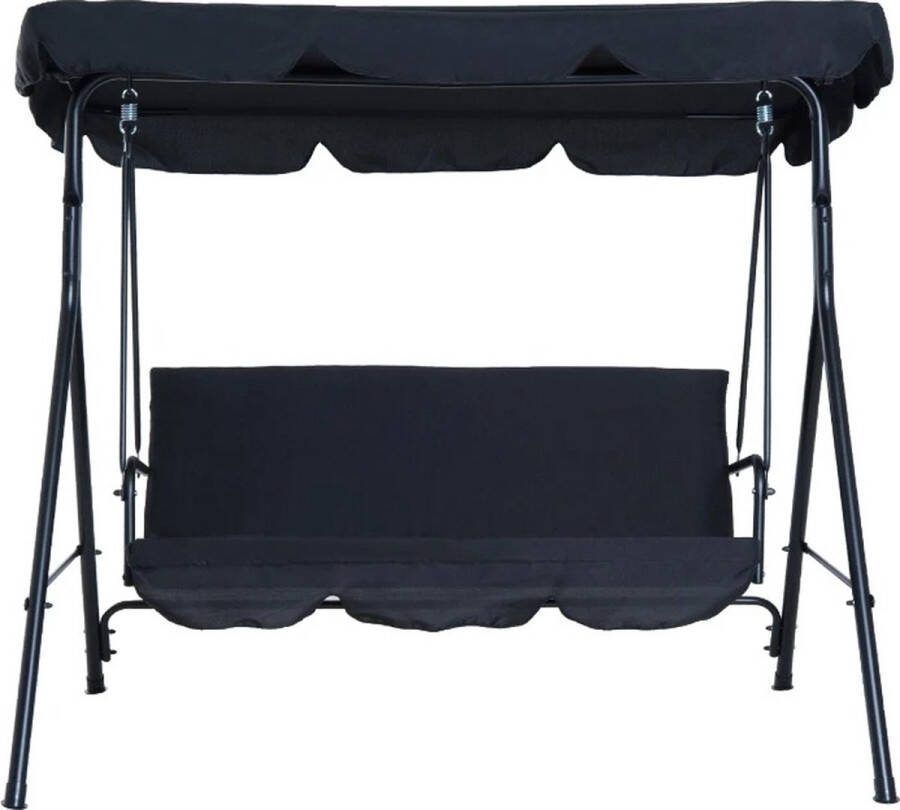 Jeghi Schommelstoel Swing stoel Hangstoel Terrasstoel Tuinstoel Outdoor Luifel 3 personen Staal Zwart Zitbreedte: 132cm