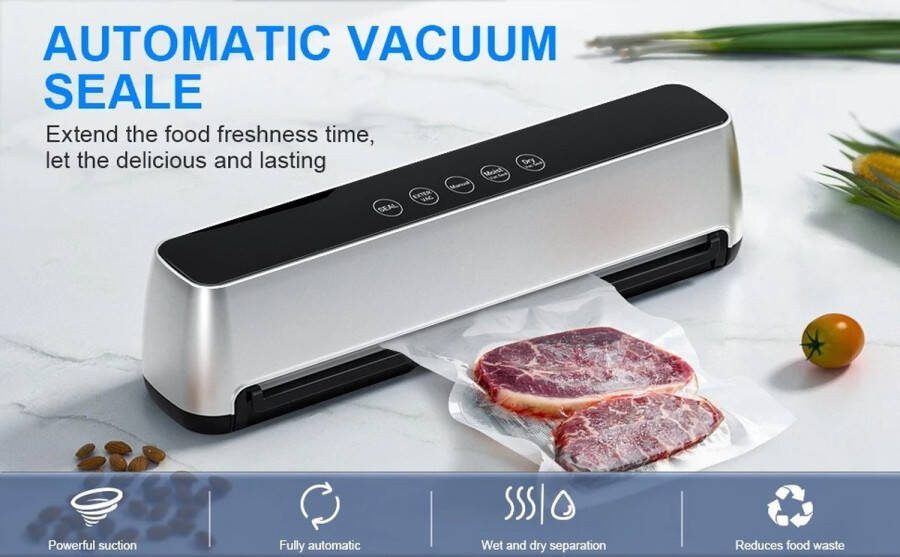 Jeghi Vacuum Sealer AP10 Verpakkingsmachine Automatisch 300mm 39.2x8.8x9.5cm 5 modi LED Touch panel 125W incl. 15 Vacuumzakken
