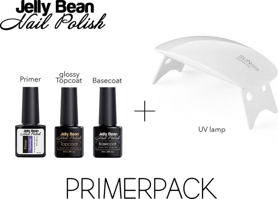 Jelly Bean Nail Polish Primerpack 6W Primer Base Coat Top Coat + Premium UV nagellamp 6W