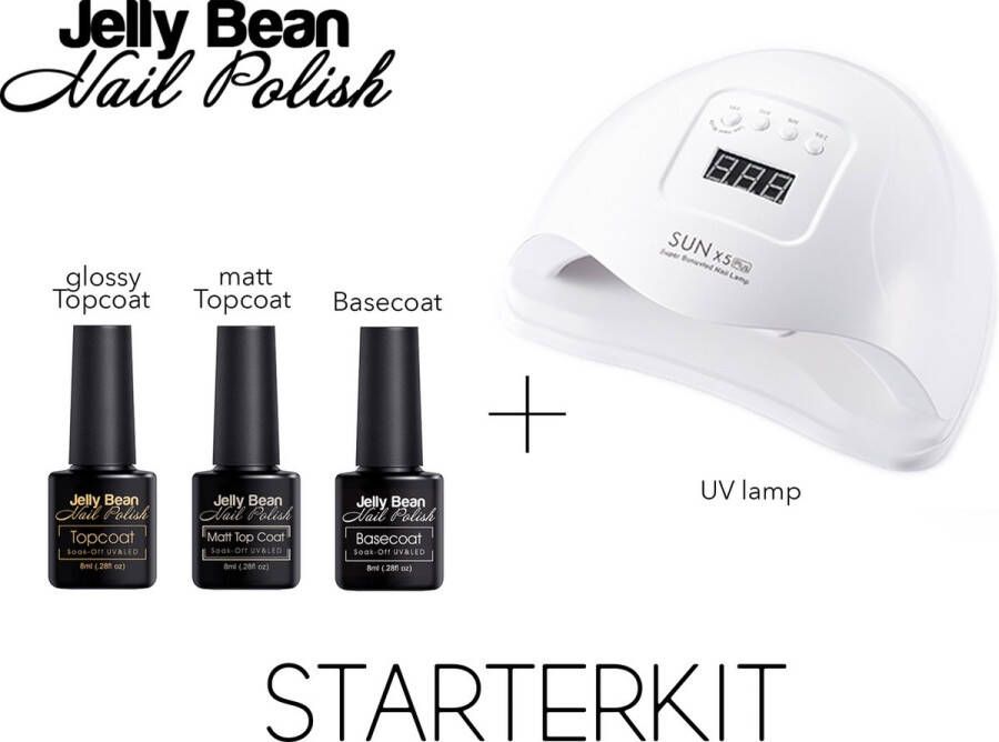 Jelly Bean Nail Polish Starterkit 80W Proffesionele UV nagellamp voor gel nagellak Base Coat 2 Top Coat