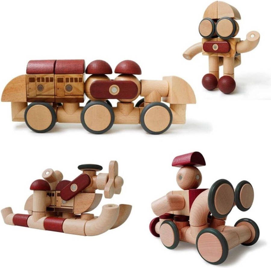Jemaison Houten speelgoed Trein Magnetische bouwblokken Montessori Kinderspeelgoed 42 onderdelen