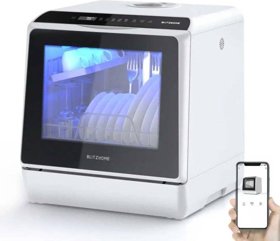 Jemaison Mini vaatwasser App bestuurbaar 5 Programma's Vrijstaande vaatwasser Energiebesparend 900W 51x48x52cm