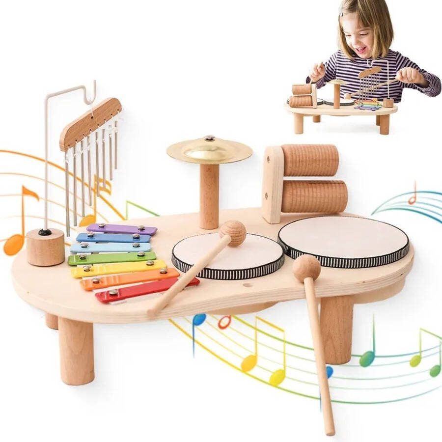 Jemaison Muziektafel baby Hout 5 muziekinstrumenten Babyspeelgoed Houten speelgoed 39x23x8cm