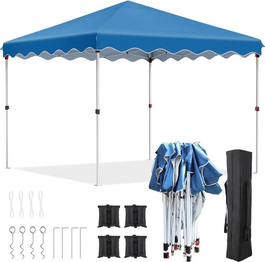 Jemaison Pop-up partytent opvouwbaar Partytent waterdicht 100% Waterdicht Partytenten Blauw 300x300 cm