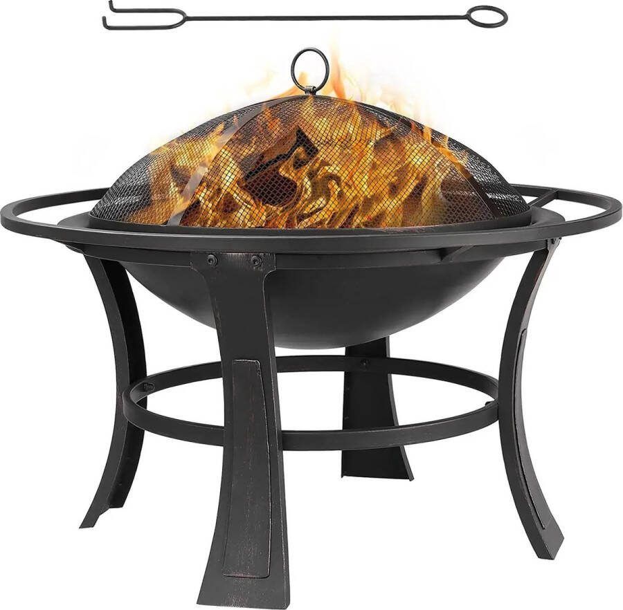 Jemaison Vuurschaal met deksel Rooster Vuurschaal BBQ Vuurkorf Multifunctionele vuurschaal BBQ Zwart 68x50 cm