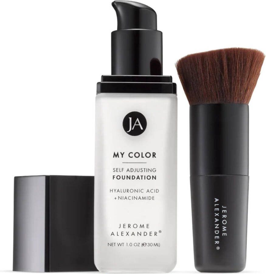 Jerome Alexander My Color Self Adjusting Foundation Medium 30 ml Kleurveranderende Foundation Natuurlijk dekkende makeup met Hylaluronzuur Niacinamide Agrireline 30ml Inclusief Kabuki foundation kwast