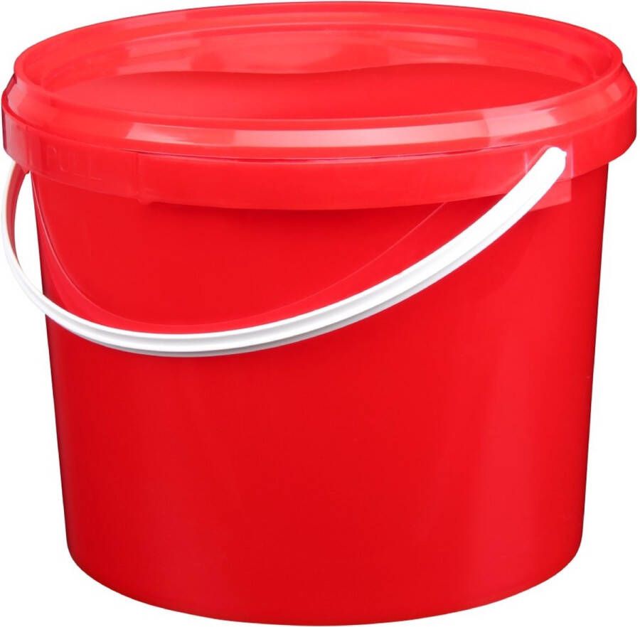Jerrycanshop Emmer met deksel 5 liter rond rood
