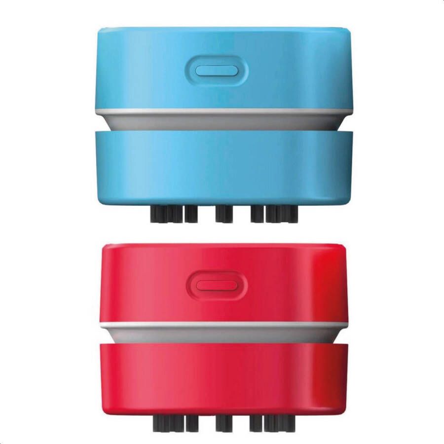 Jespro Bureau stofzuiger 2 Pack Mini Auto Kleine Kruimelzuiger Kruimeldief best verkocht Blauw & Rood USB oplaadbaar Incl oplader en stoffer Handstofzuiger snoerloos