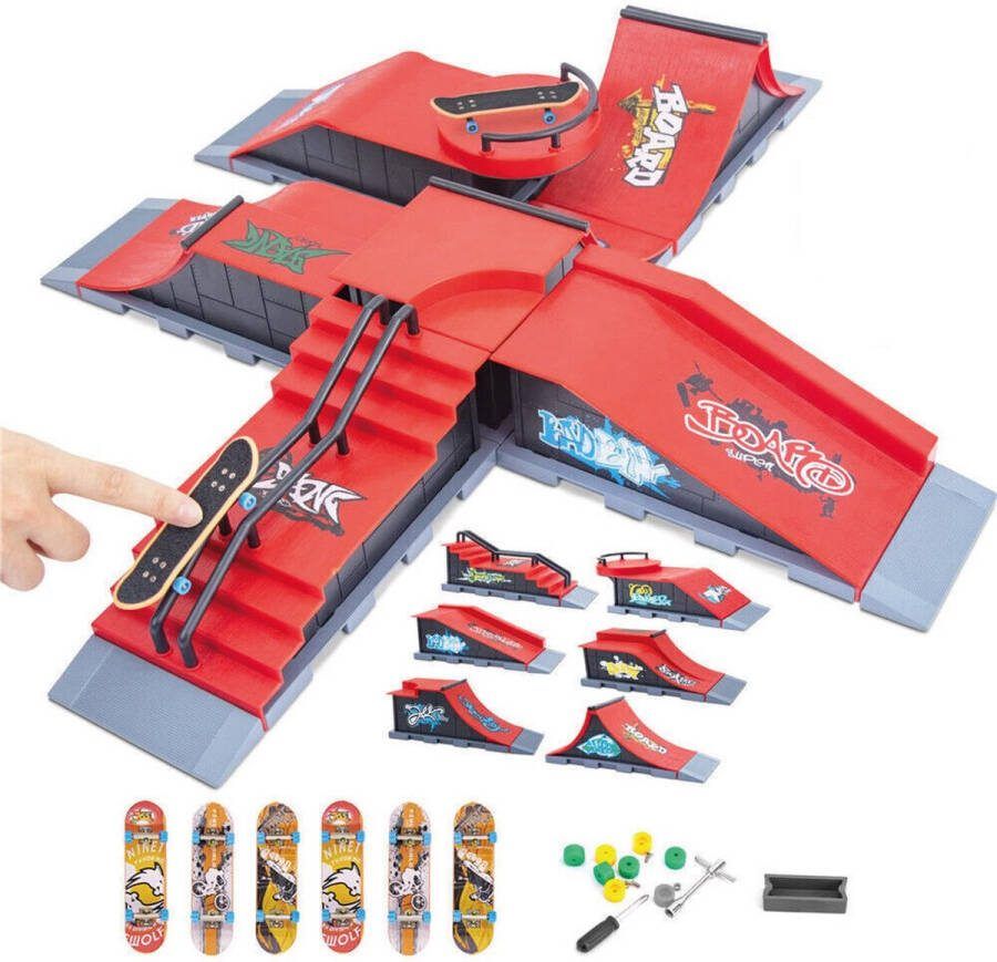 Jespro Fingerboard skatepark 12 Delig Fingerboard Set Ramps Incl 6 skateboards Vinger Tech deck Skateboard Mini