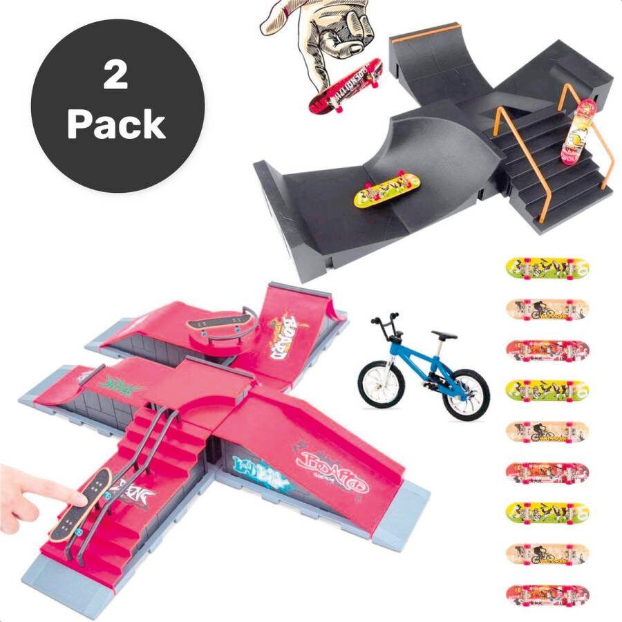 Jespro Fingerboard skatepark Duo set Voordeelverpakking Zwart & rood 12 Ramps 9 Skateboarden Vinger Tech deck fingerboard Skateboard Tech deck