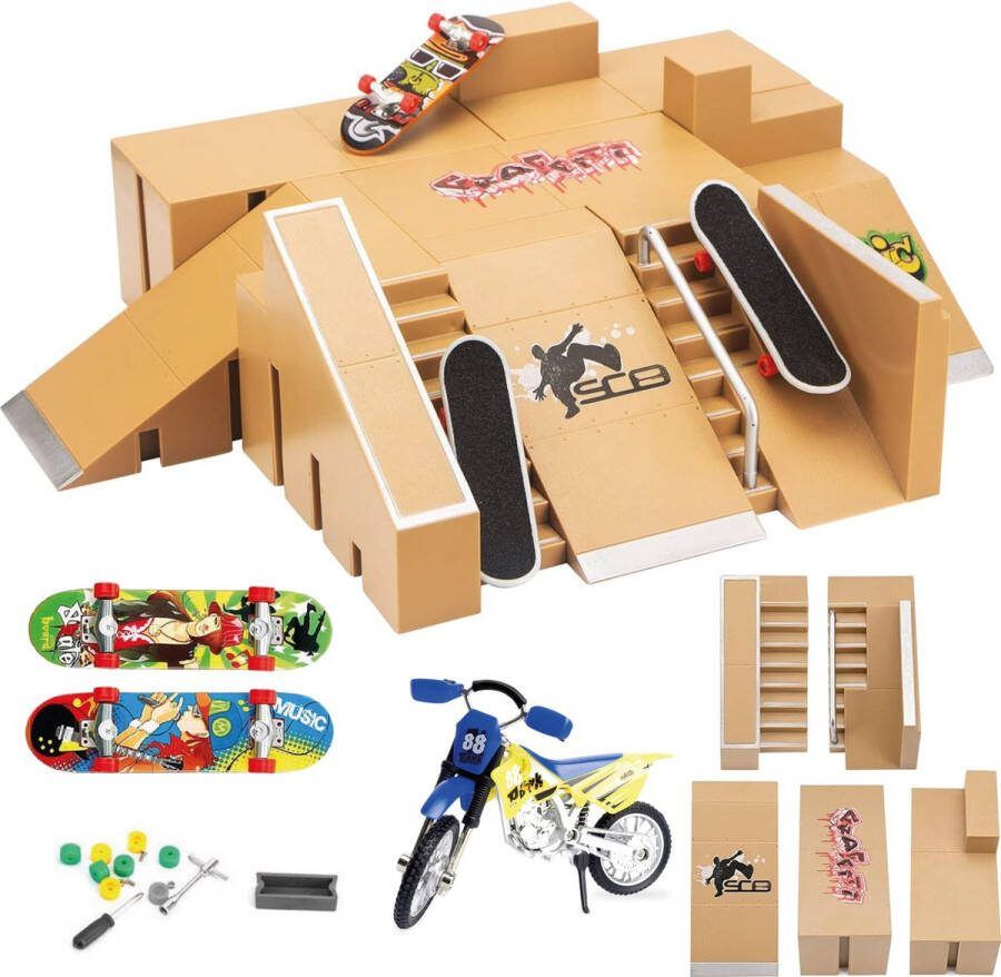 Jespro Fingerboard skatepark met 5 ramps 2 Skateboard 1 Motor Vinger Mini Fingerboards