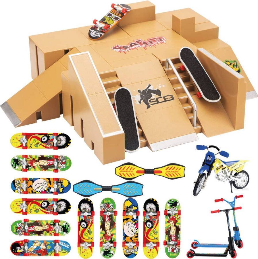 Jespro XL Bundel Bruin Fingerboard skatepark 5 ramps 13 Skateboards Vinger Mini Fingerboards