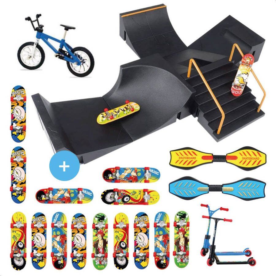Jespro XL Bundel Fingerboard skatepark + 19 accessoires Set 6 Ramps Incl 14 skateboards Vinger Skateboard Mini