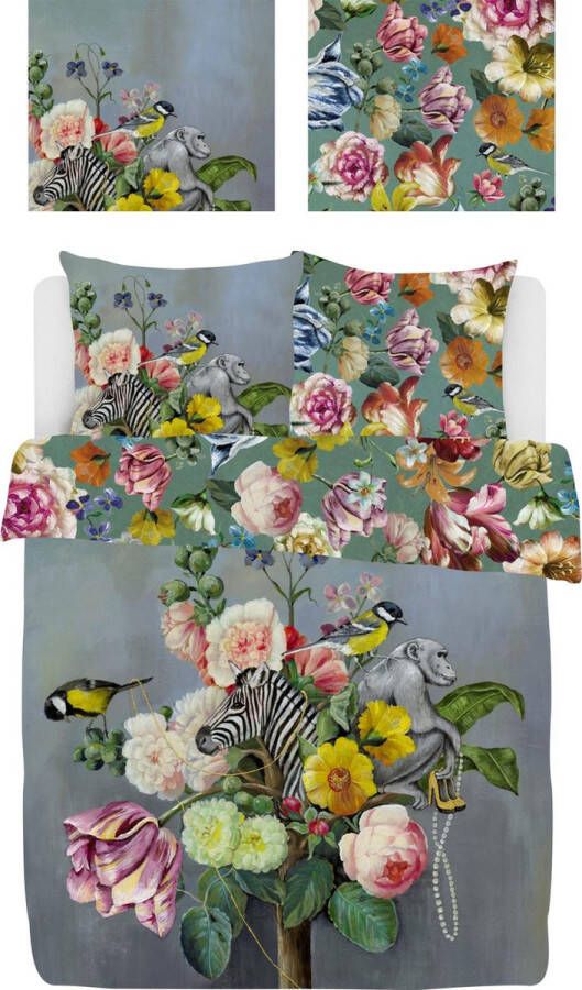 Ten Cate Jet Originals Katoensatijnen Tweepersoons Dekbedovertrek Floral Animal Dekbedovertrek 200x200 220 met 2 bijpassende kussenslopen 60x70