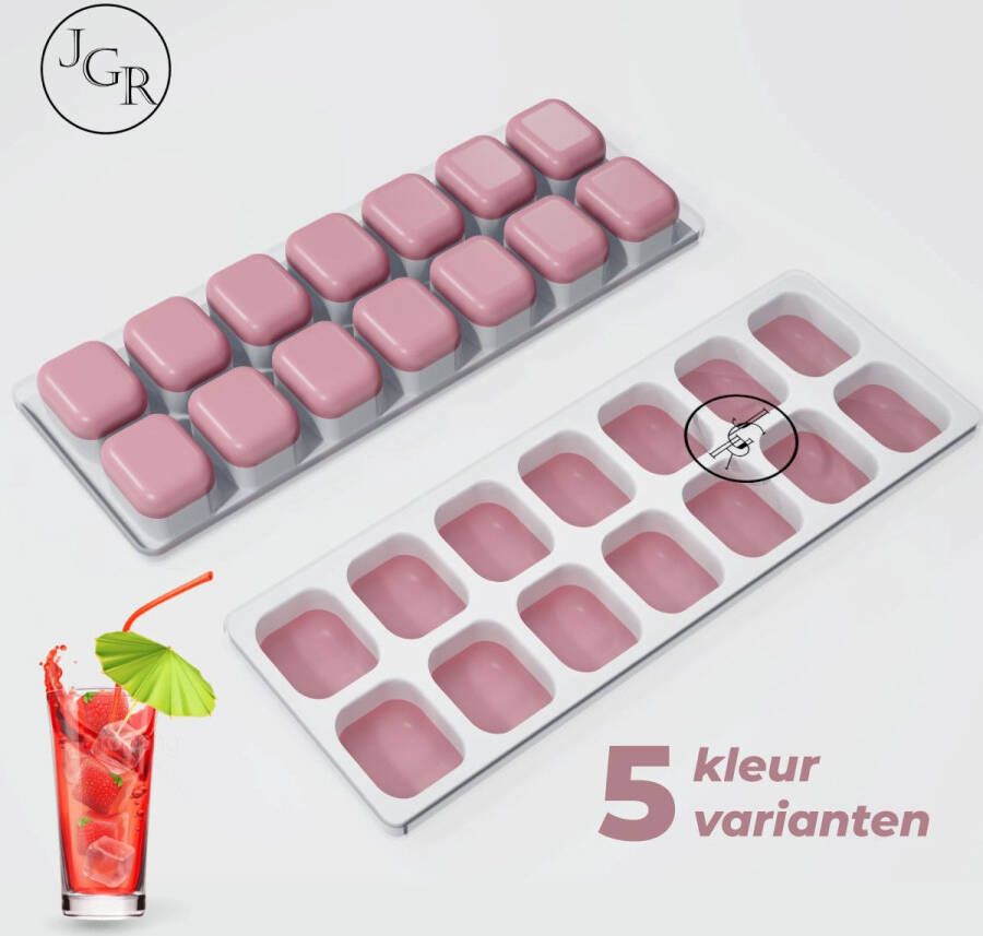 JGR Roze IJsblokjesvorm siliconen met deksel IJsvormpjes herbruikbaar IJsblokjesmaker zonder morsen BPA vrij