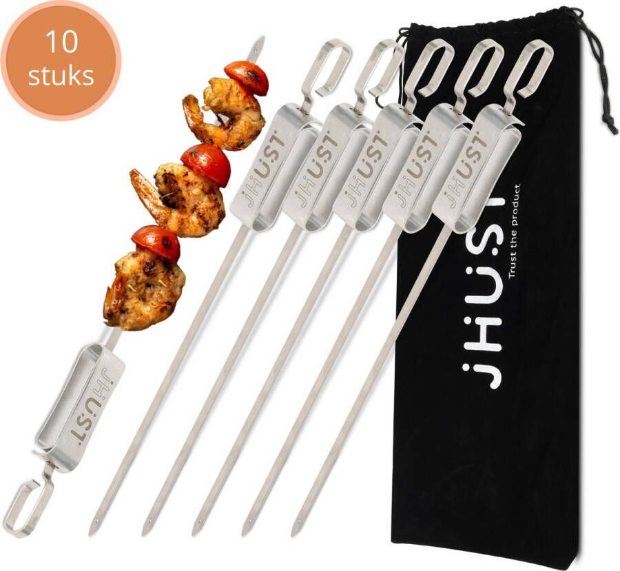 JHust BBQ Spiezen Set 10 Stuks met Schuifmechanisme Hoogwaardig Roestvrijstaal Grillspiezen Vleesspies Kipspies sateprikker BBQ accessoires RVS Kerst