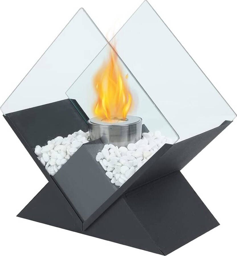 JHY DESIGN Diamond Tafelblad Vuurschaal Pot 37 cm Hoge Draagbare Tafelblad Open Haard Schoon Brandende Bio Ethanol Open Haard Zonder Ventilatie Voor Binnen Buiten Patio Feesten Evenementen