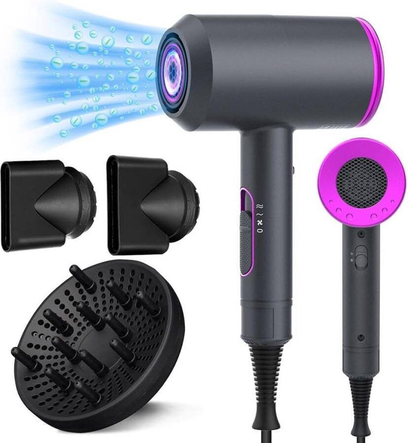 JIAABCHOMO Haardroger ionenföhn 2000 W sneldrogend met warm- koudknop haarföhn met 1 diffuser en 2 stylingmondstukken haardroger 3 verwarming en 2 standen