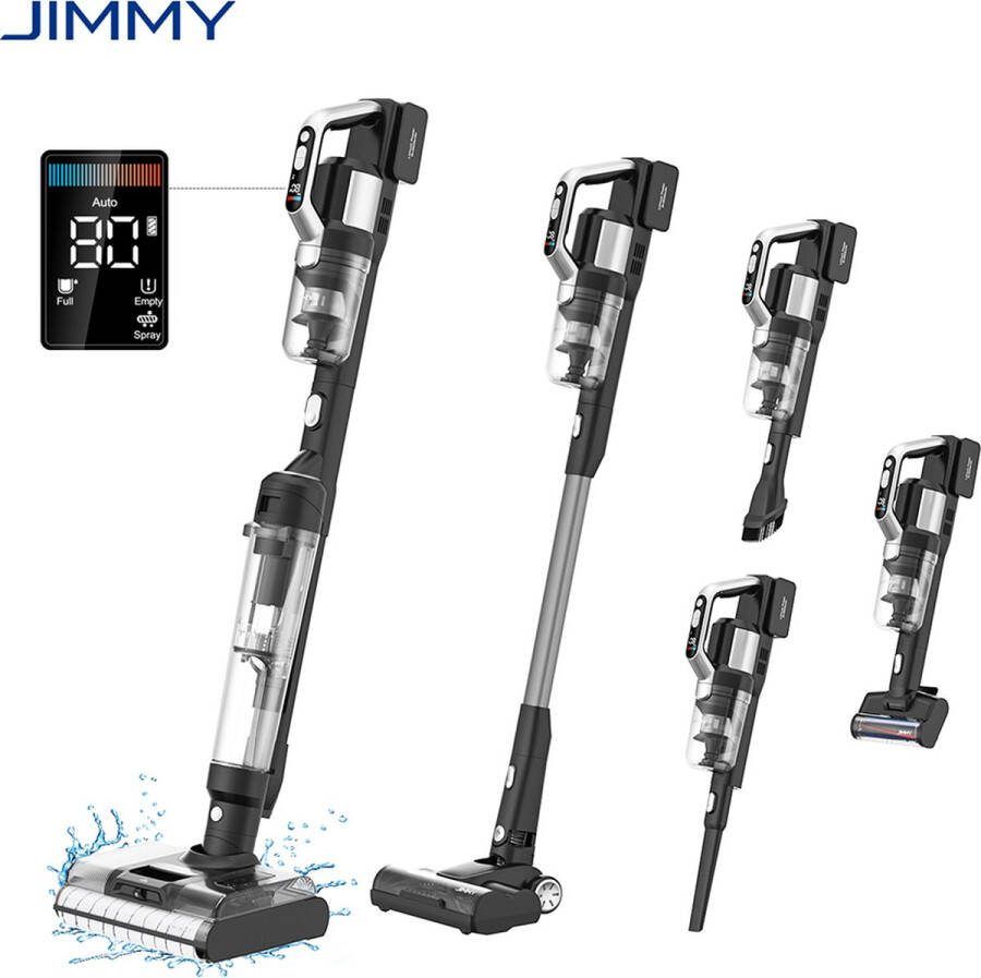 Jimmy PW11 Pro Max 5-in-1 snoerloze stofzuiger en reiniger 460 W sterk vermogen dubbele reiniging met dubbele borstelrollen snelle droging met hete lucht LED-scherm 180° platliggend ontwerp zilver-zwart EU-stekker