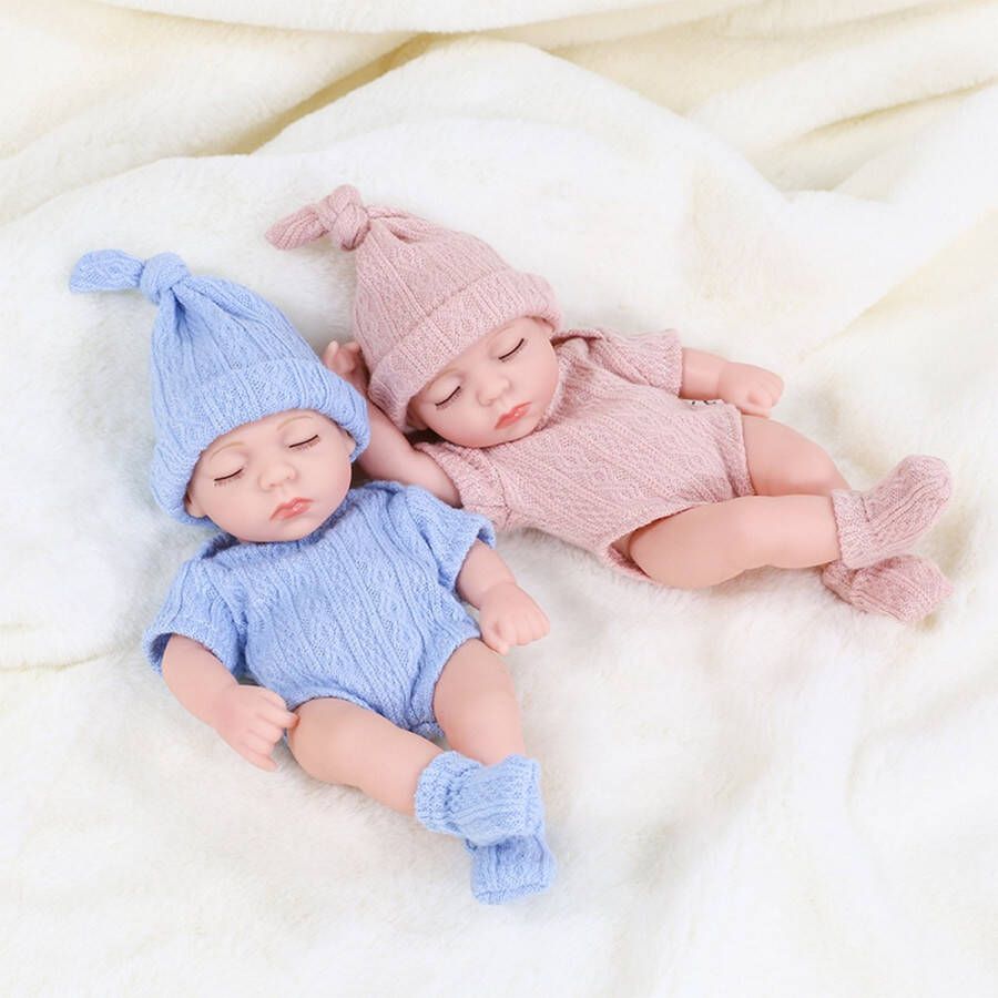 Jingxin Set van 2 mini reborn babypoppen Tweeling 20 centimeter Full body vinyl Blauw & Roze