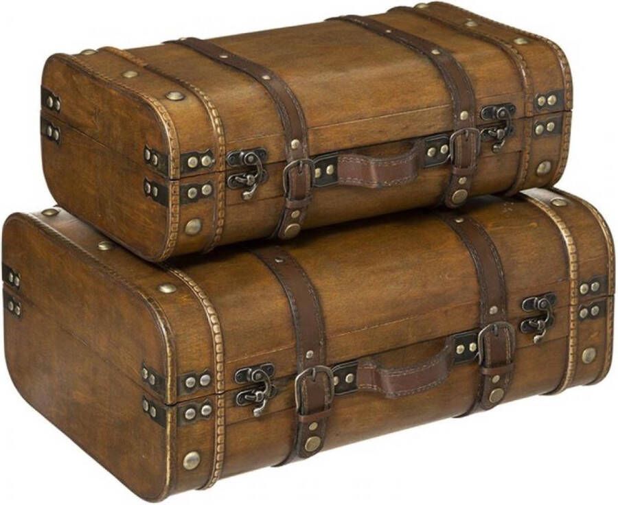 JJA Houten Hutkoffer Vintagelook Set van 2 Opbergkoffer Opbergkist Steampunk koffer zeer decoratief en mooi!