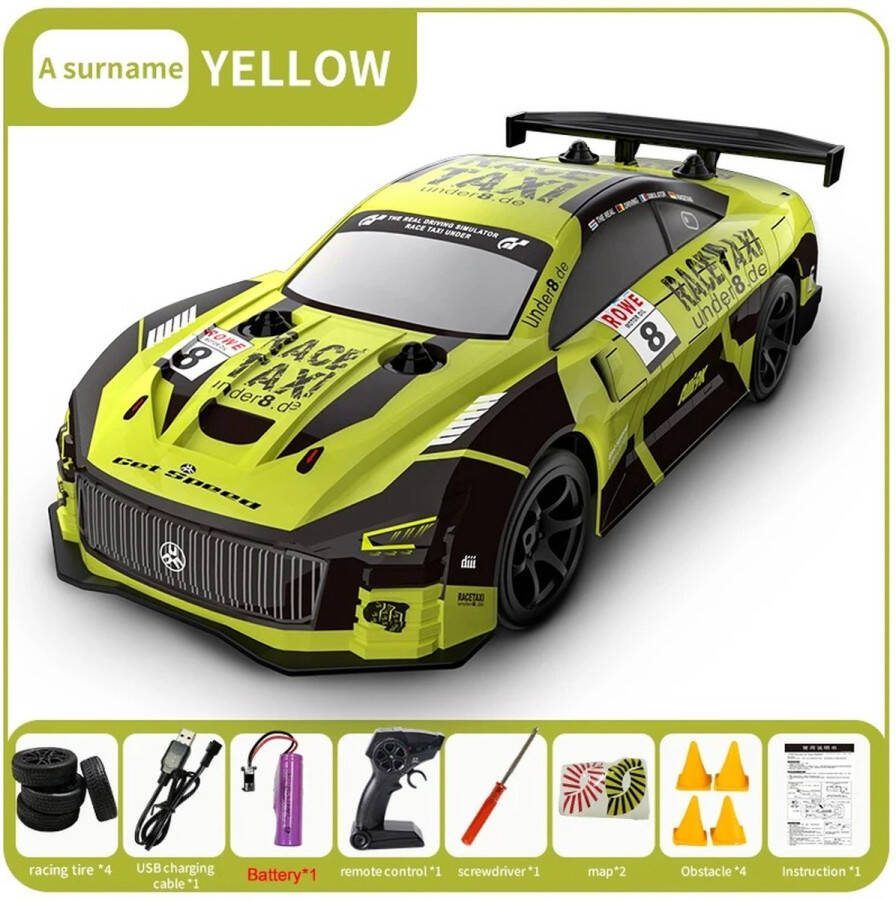 JJRC RC Auto Drift RC Auto Raceauto Speelgoed Geel Kerstcadeau