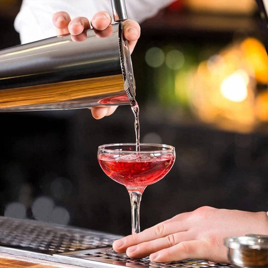 JK24 12 Stuks Cocktail Set Barman Kit met Houten Standaard Roestvrij Staal Mixer Bar Set voor Thuis en Bar (750ML) bar set